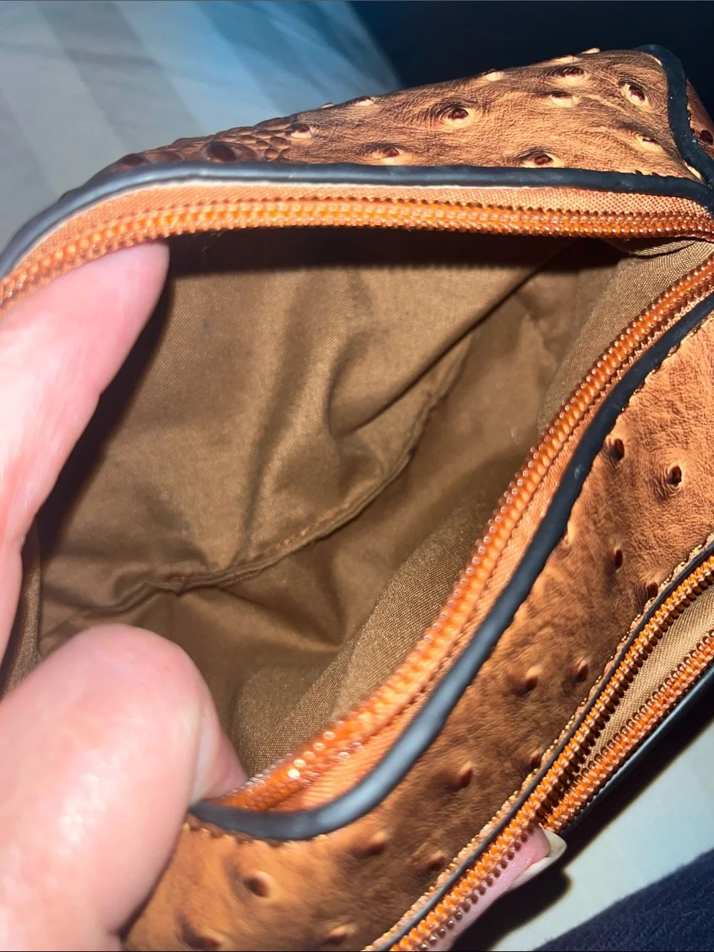 Women's Ostrich-Texture Wristlet Clutch in Cognac